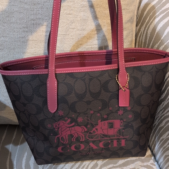 Coach Handbags - Coach Signature Mini Tote With Rouge Leather Trim And Logo CM183